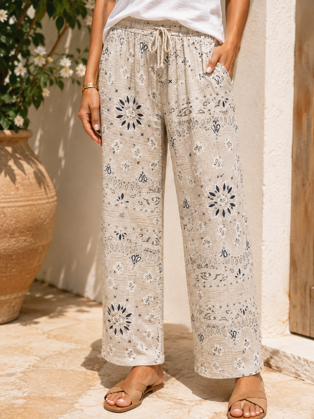 Pantalon gaze de coton banadana sable