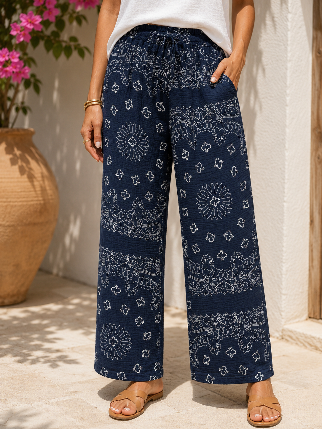 Pantalon gaze de coton banadana bleu marine