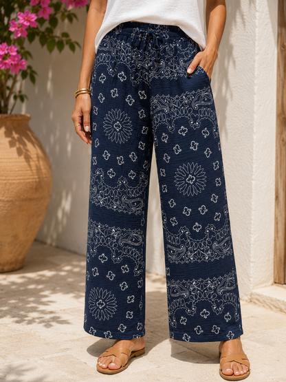 Pantalon gaze de coton banadana bleu marine