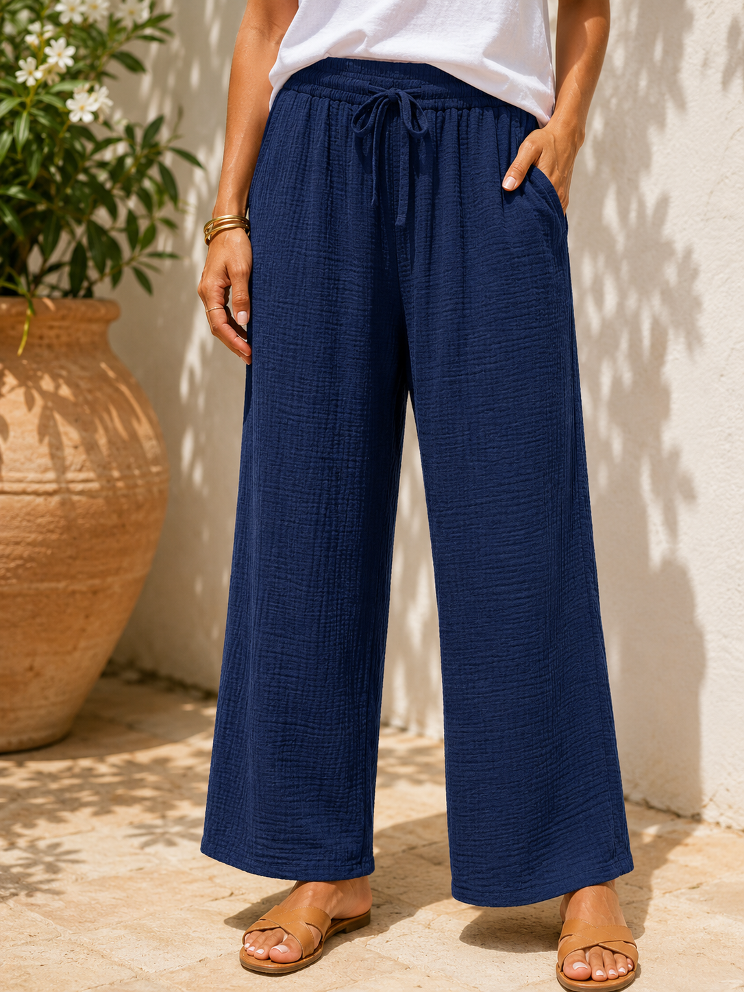 Pantalon gaze de coton bleu marine