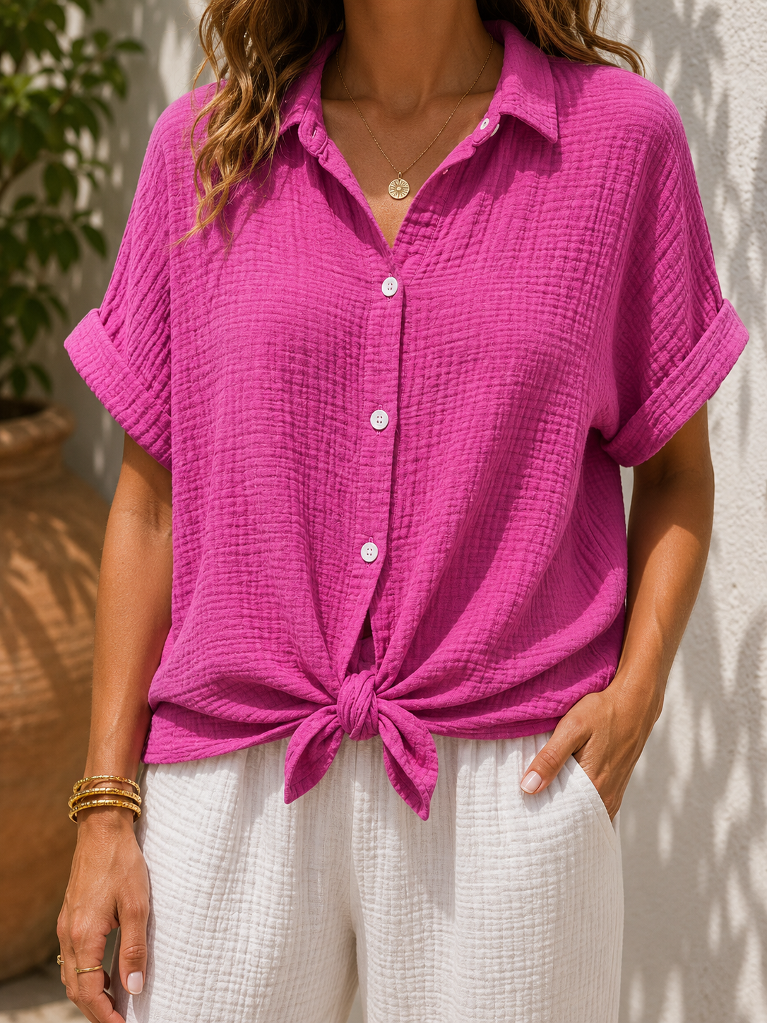 Chemise gaze de coton fuchsia