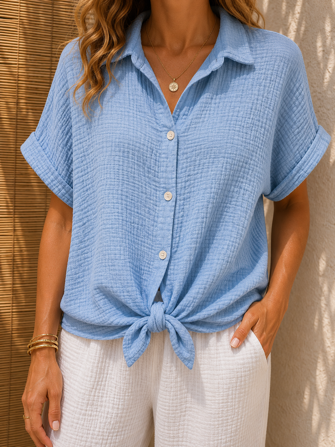 Chemise gaze de coton bleu ciel