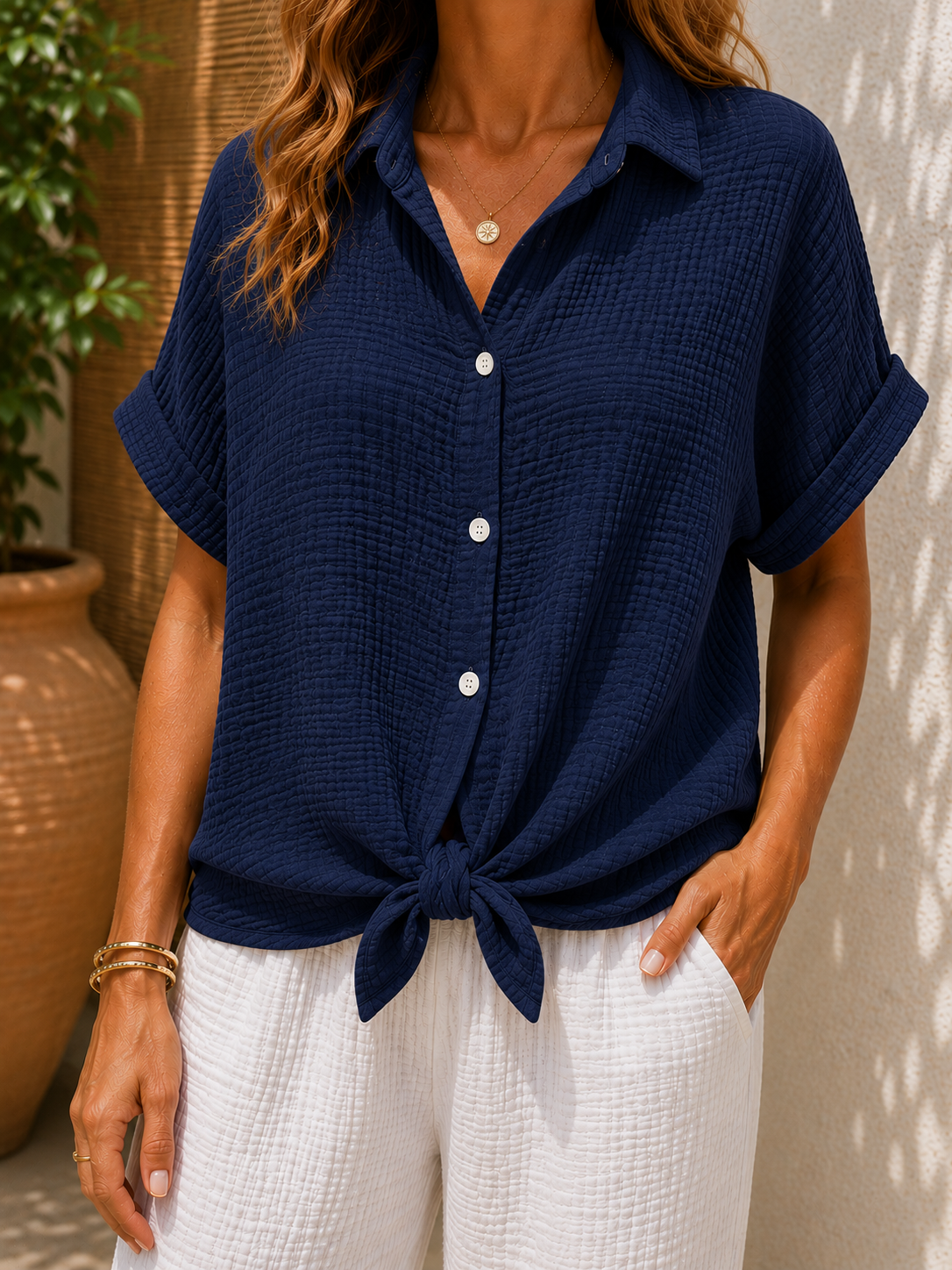 Chemise gaze de coton bleu marine