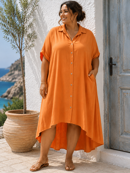 GRANDE TAILLE - Robe chemise fluide orange