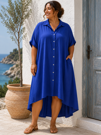 GRANDE TAILLE - Robe chemise fluide bleu roi