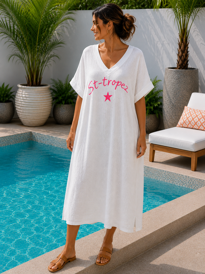 GRANDE TAILLE - Robe t-shirt St Tropez blanche