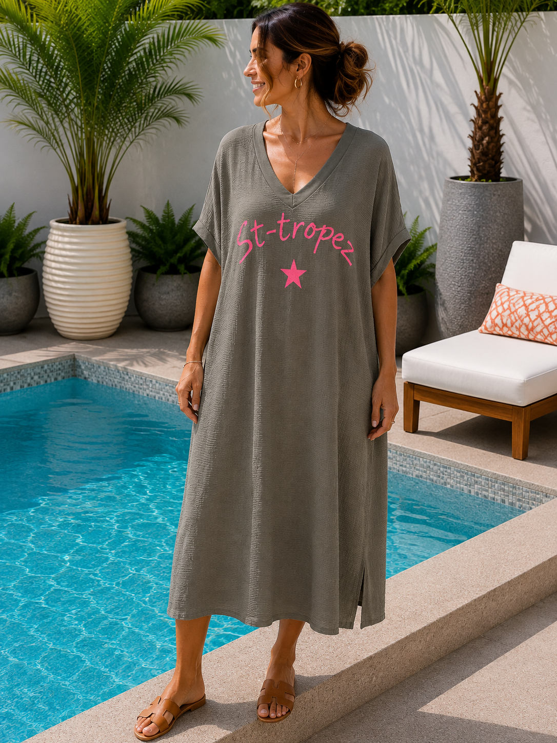 GRANDE TAILLE - Robe t-shirt St Tropez taupe