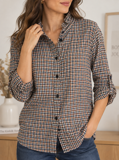 Chemise à petits carreaux bleu marine/rouille