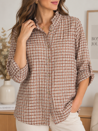 Chemise à petits carreaux bordeaux/rouille