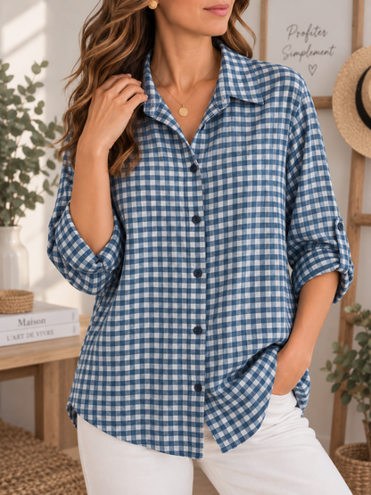 Chemise vichy bleu canard