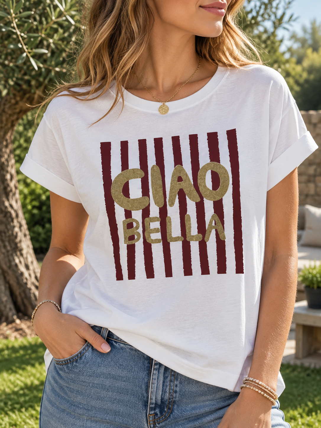 T-shirt blanc CIAO BELLA bordeaux