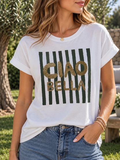 T-shirt blanc CIAO BELLA kaki