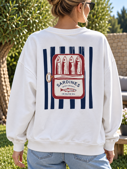 Sweat blanc SARDINES bleu marine