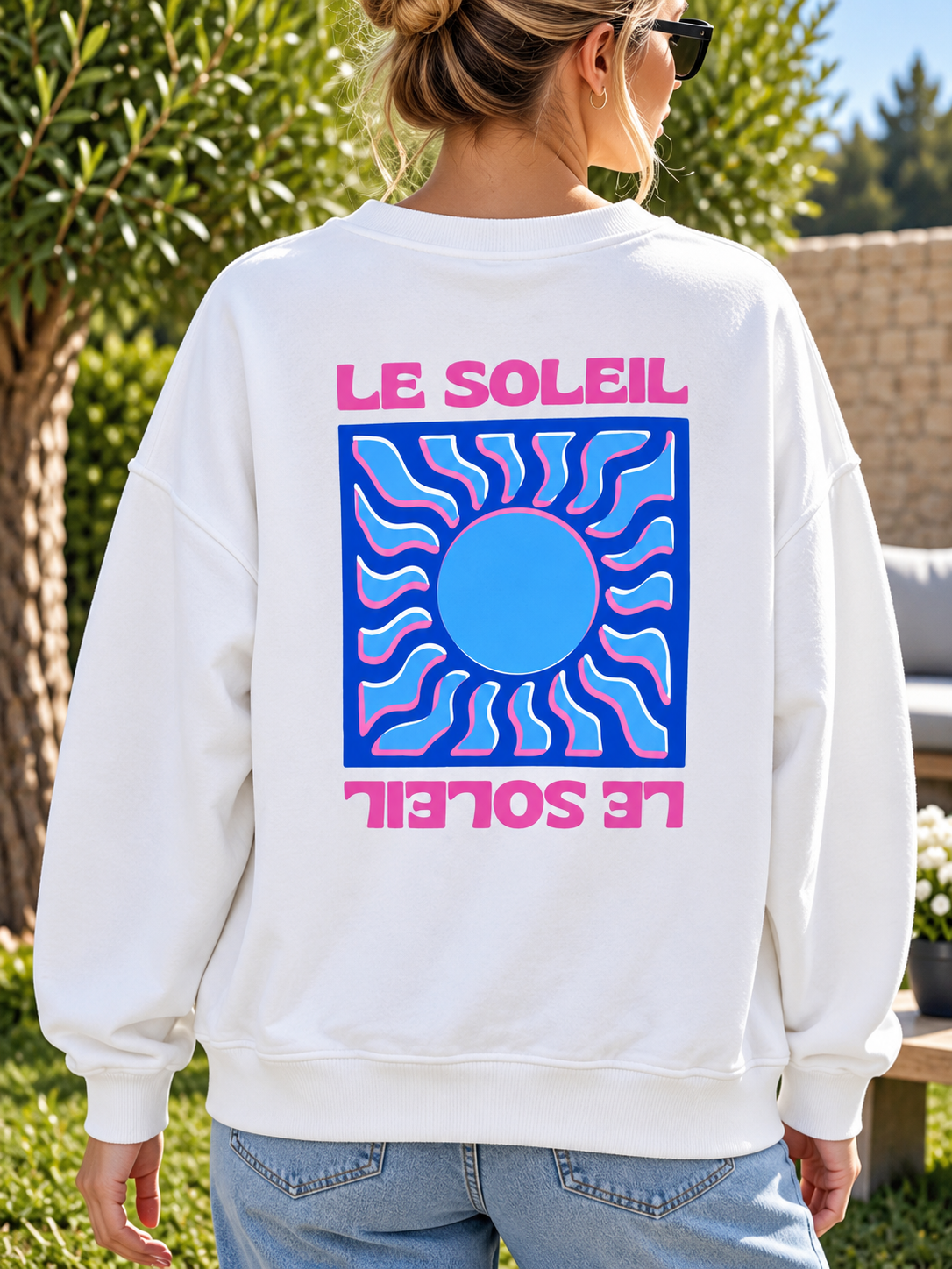 Sweat blanc LE SOLEIL bleu