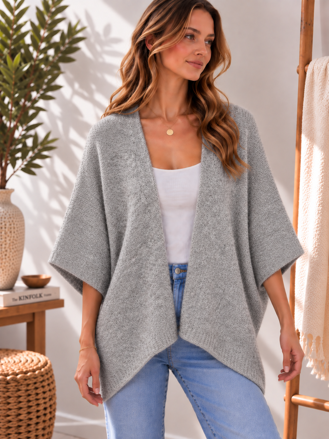 Gilet chauve-souris gris chiné