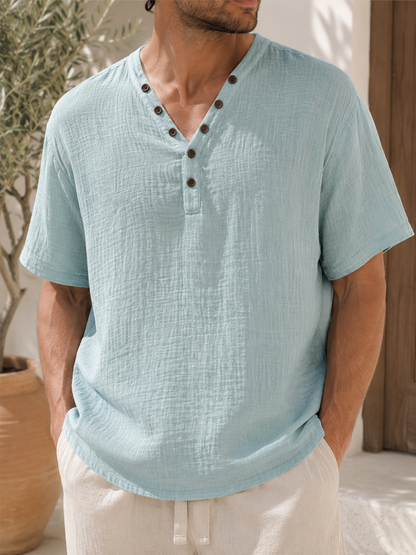 T-shirt col boutons ELIO bleu gris