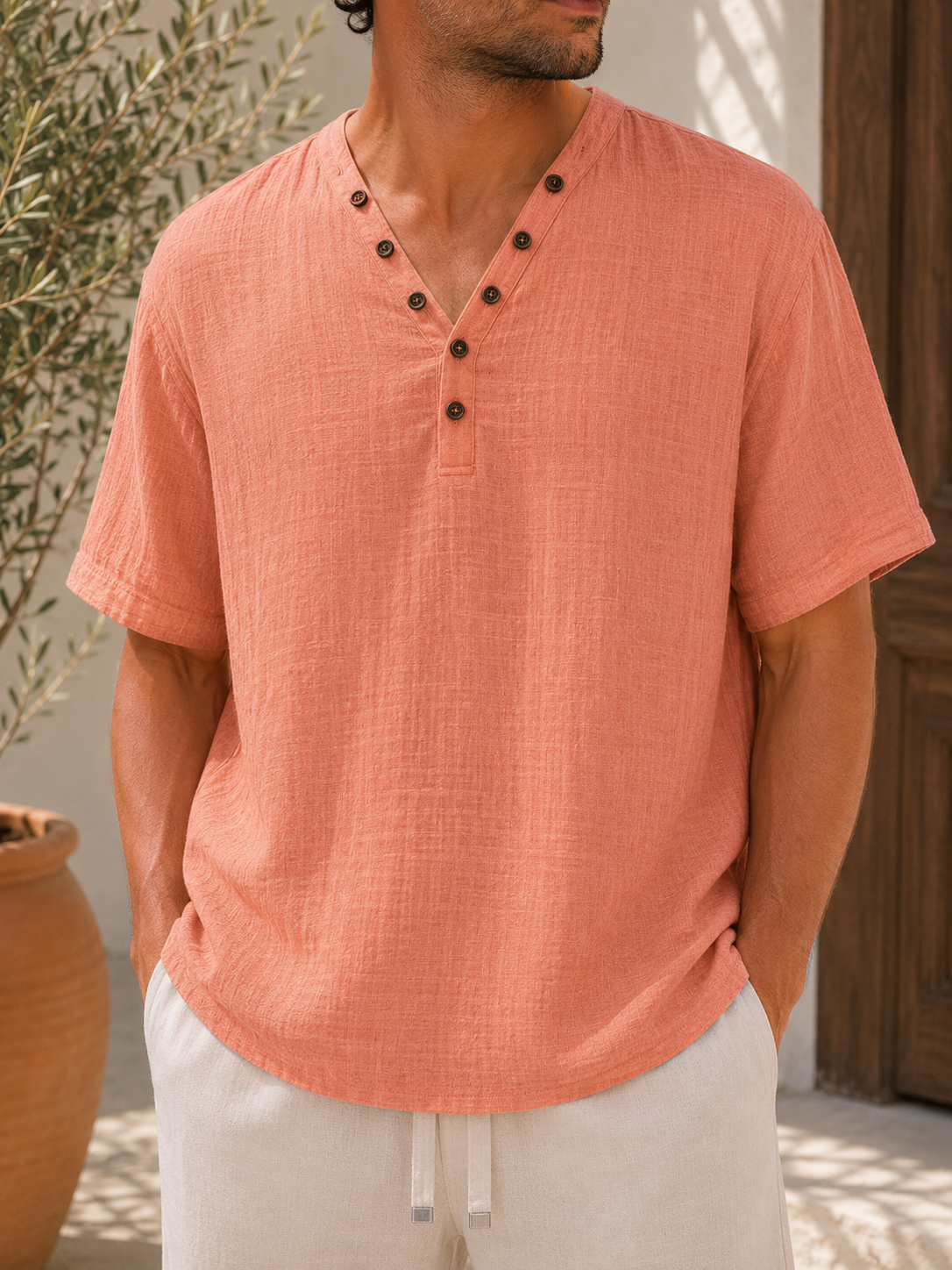 T-shirt col boutons ELIO orange