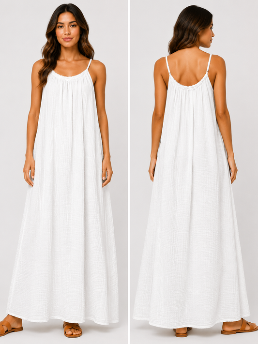 Robe longue à bretelles gaze de coton blanche