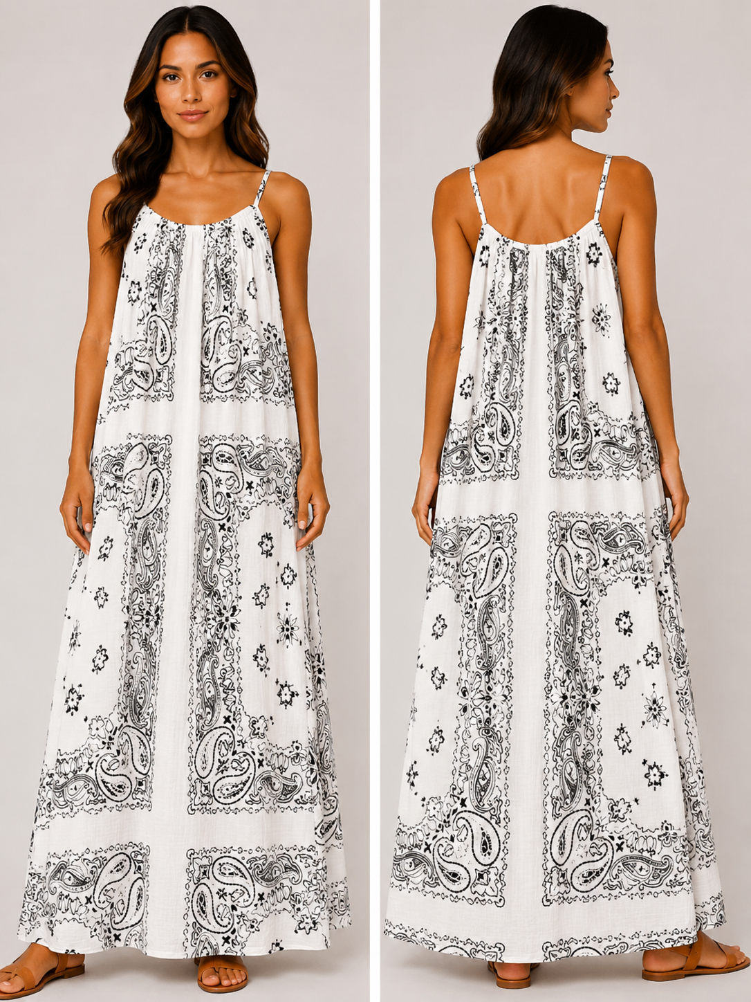 Robe longue à bretelles gaze de coton bandana blanche