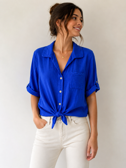 Chemise coton bleu roi