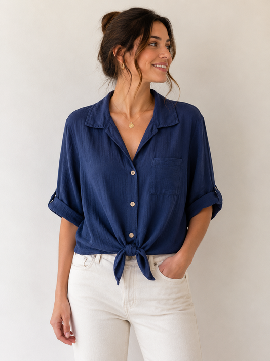 Chemise coton bleu marine