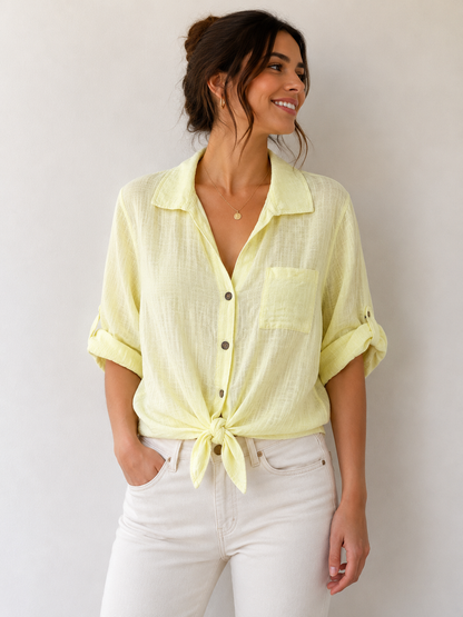 Chemise coton jaune pâle