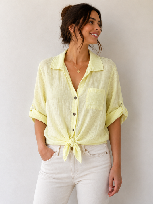 Chemise coton jaune pâle