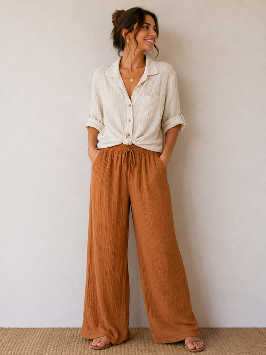 Pantalon gaze de coton rouille