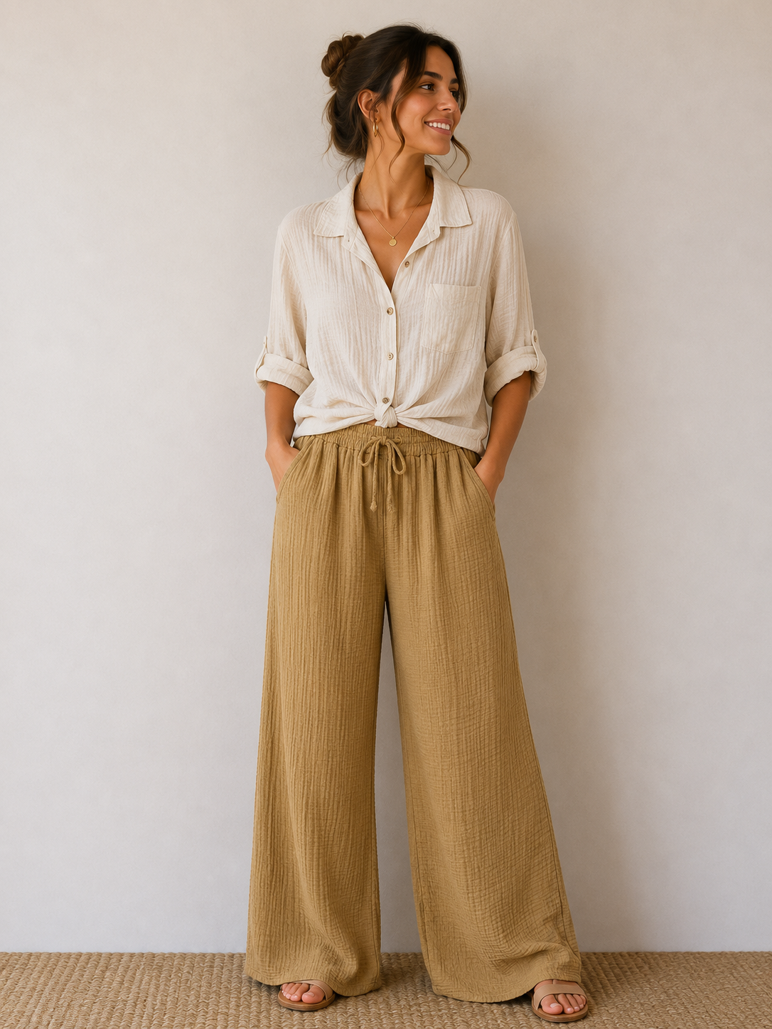 Pantalon gaze de coton camel