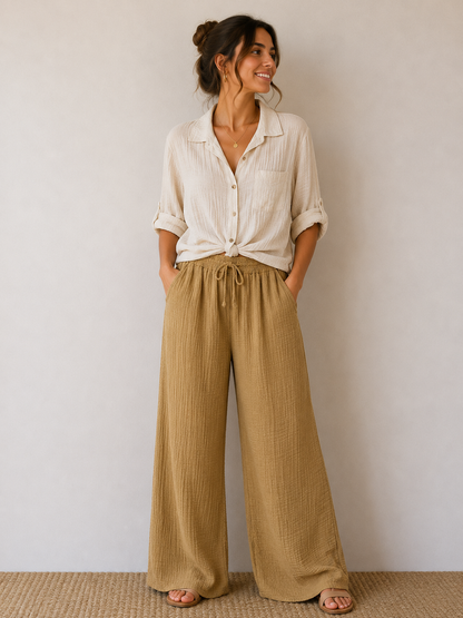 Pantalon gaze de coton camel