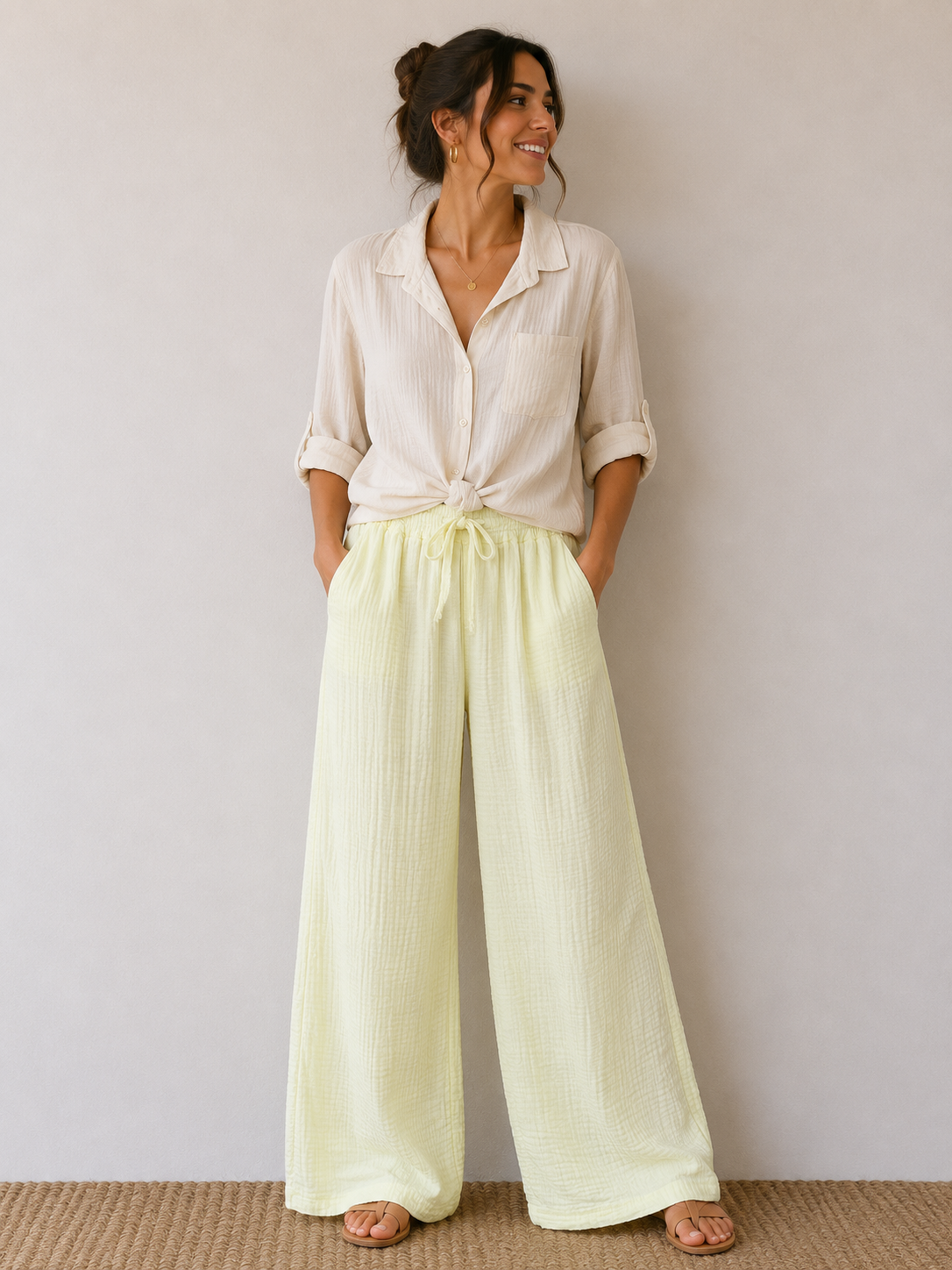 Pantalon gaze de coton jaune