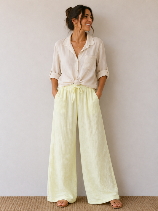 Pantalon gaze de coton jaune