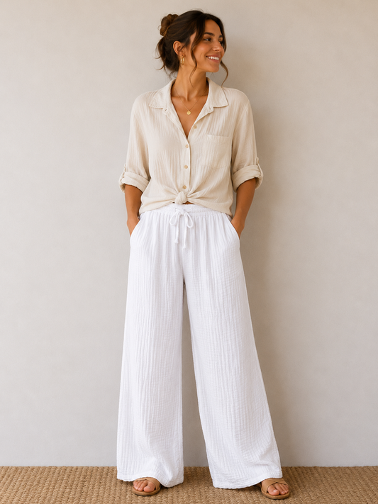 Pantalon gaze de coton blanc
