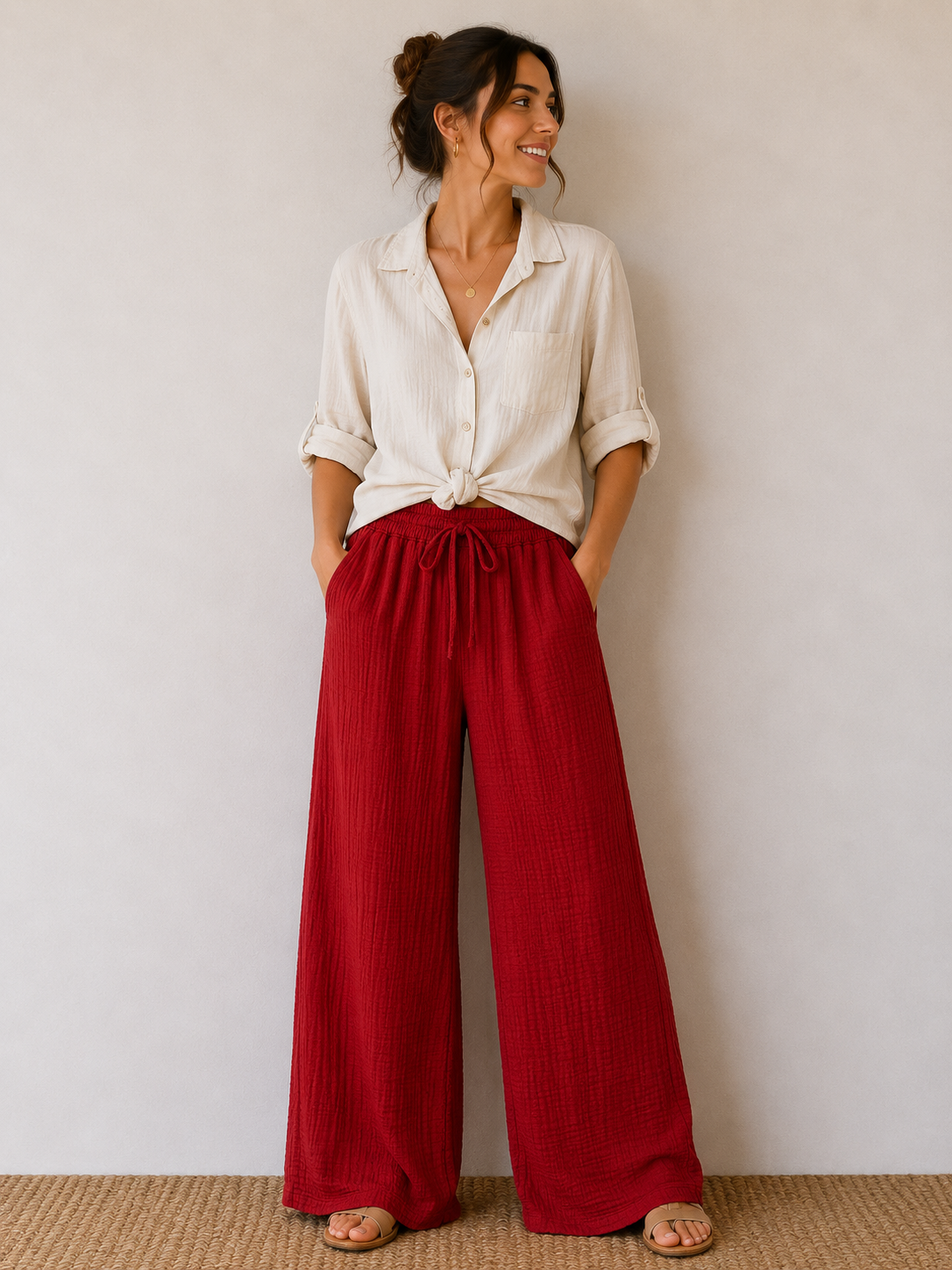 Pantalon gaze de coton rouge
