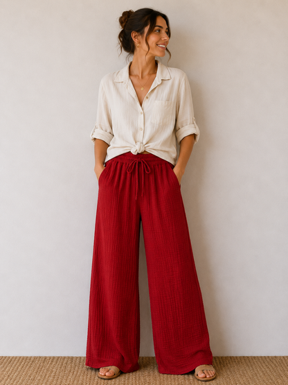 Pantalon gaze de coton rouge
