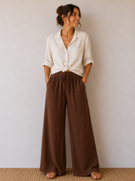Pantalon gaze de coton chocolat
