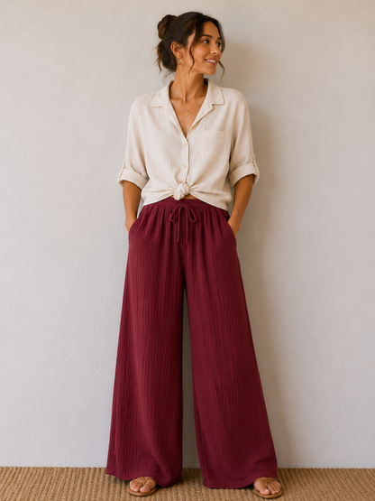 Pantalon gaze de coton bordeaux