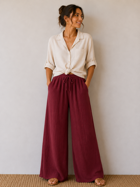 Pantalon gaze de coton bordeaux