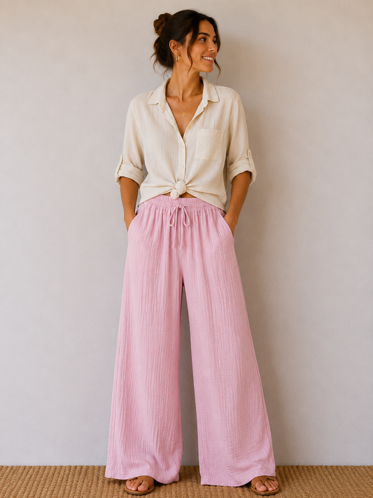 Pantalon gaze de coton rose