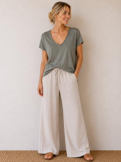 T-shirt fluide lin/coton kaki