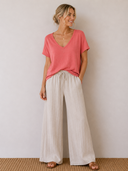 T-shirt fluide lin/coton corail