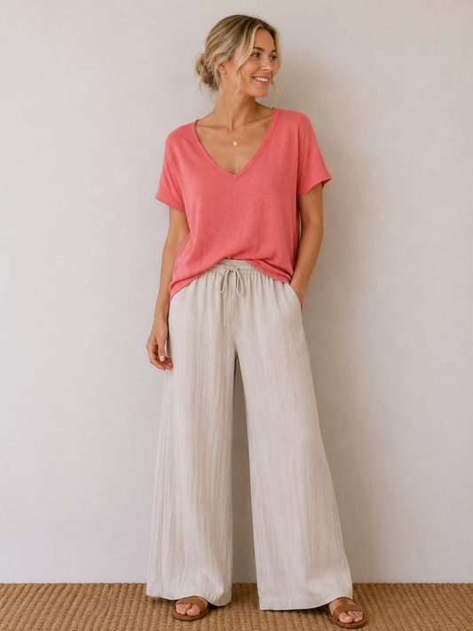 T-shirt fluide lin/coton corail