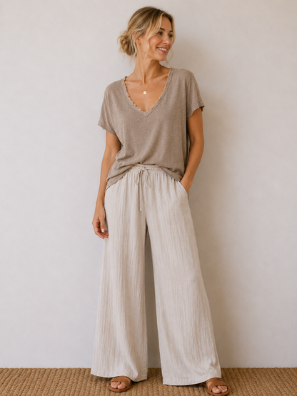 T-shirt fluide lin/coton camel