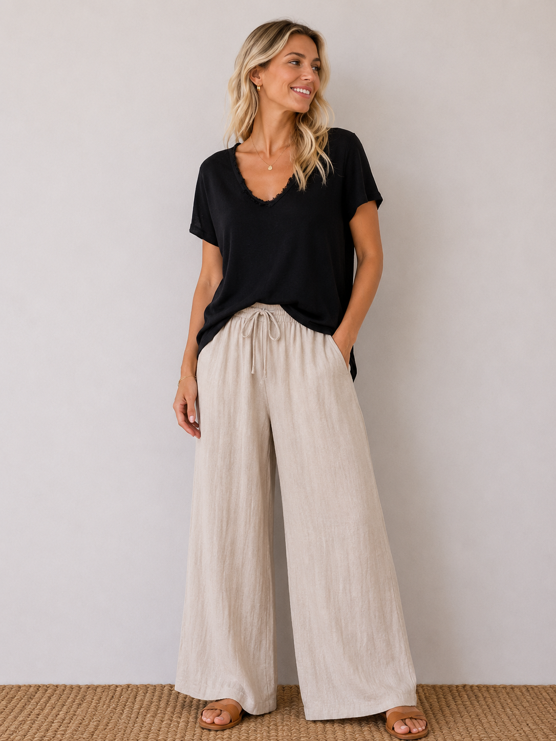 T-shirt fluide lin/coton noir