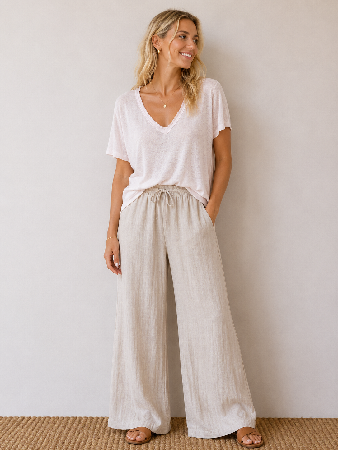 T-shirt fluide lin/coton rose pâle