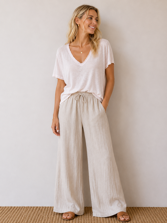 T-shirt fluide lin/coton rose pâle
