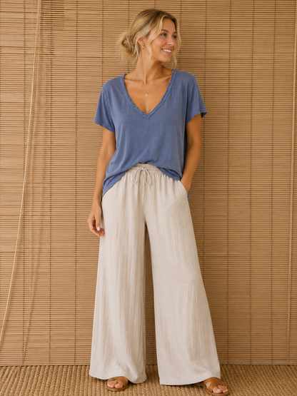 T-shirt fluide lin/coton bleu jean