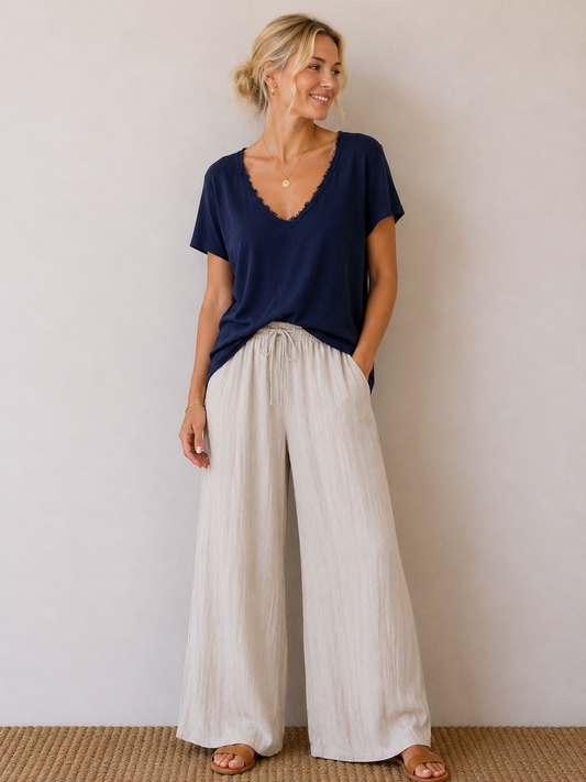T-shirt fluide lin/coton bleu marine