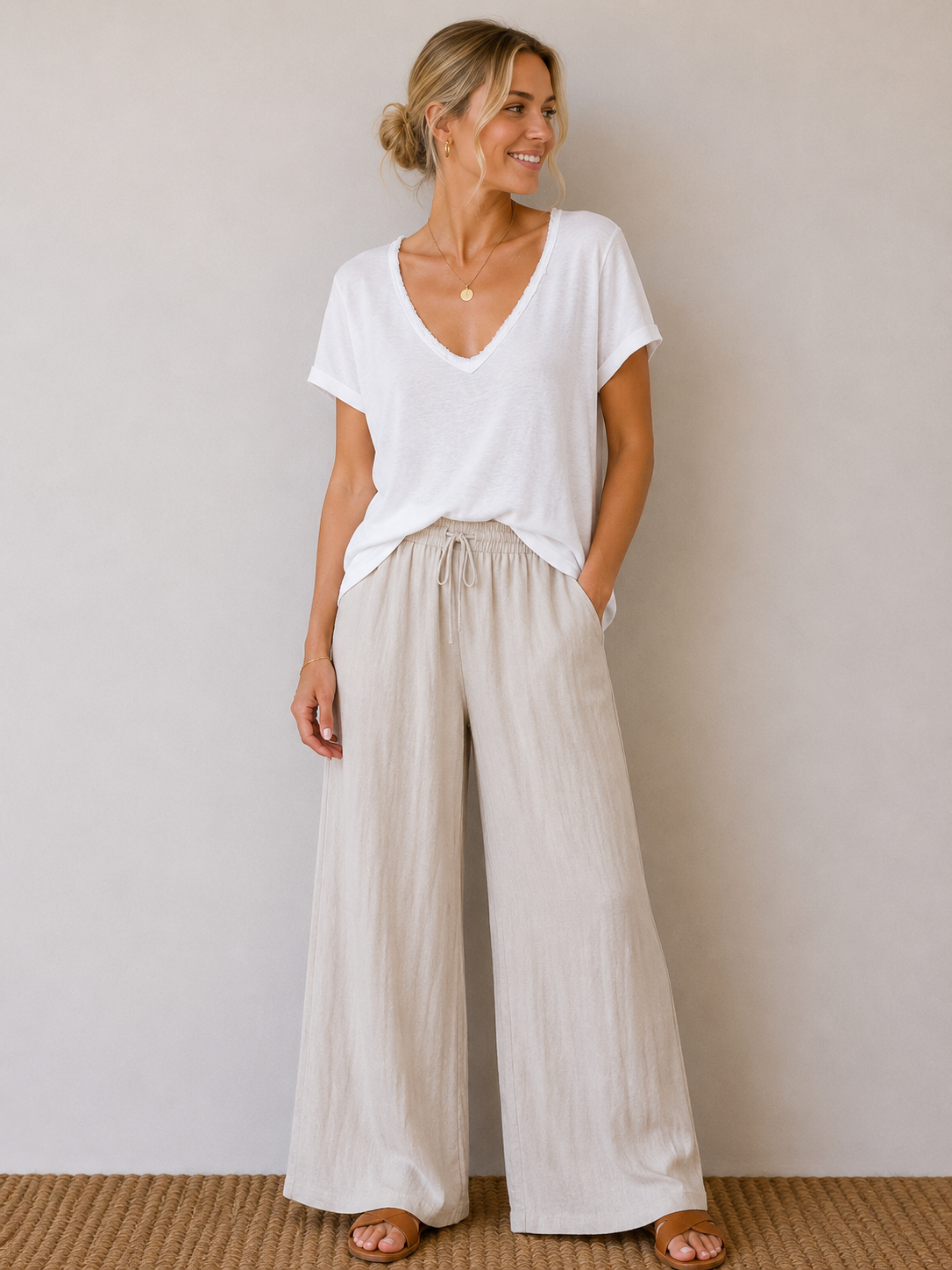 T-shirt fluide lin/coton blanc