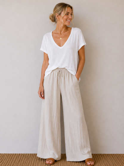 T-shirt fluide lin/coton blanc